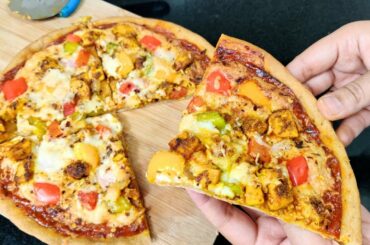 Tandoori Paneer Pizza without yeast, oven, maida | Pizza in Kadhai | Homemade Pizza dough Recipe.