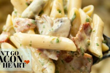 Creamy One Pot Pasta with Asparagus, Bacon & Mushrooms