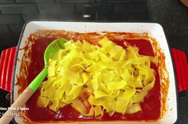 Italian #Pappardelle in Tomato Sauce #olivesherbsspices
