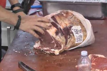 Italy Street Food. HUGE 'Bistecca Fiorentina' and Ribs on Grills. Food Fair