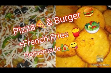 Pizza🍕French fries🍟&Burger🍔salad🥗for iftar today 14 of Ramadhan🌙🌈