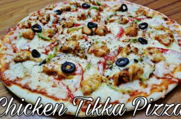 Chicken Tikka Pizza (RESTAURANT STYLE) quick n easy recipe by cook with jannat