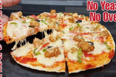 Tawa Pizza Without Yeast Recipe - Nida's Cuisine - No Oven No Yeast Pizza - Quick & Easy Pizza
