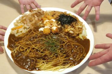 Massive Combo Plate with Fried Rice, Noodle and Spaghetti − Japanese Street Food