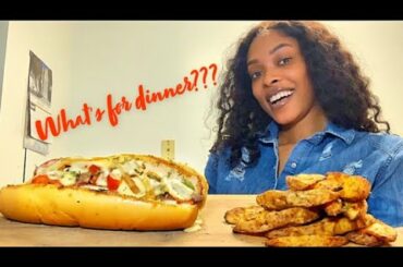 MOUTH WATERING CHEESE STEAK ON GARLIC BREAD W/HOMEMADE STEAK FRIES