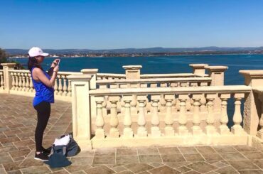 After yoga on our terrace on a luxury yoga retreat in Sicily Italy.