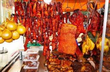 Buying Braised And Roast Pork, Street Chopped Meat, Cambodian Street Food