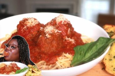 PARMESAN MEATBALLS AND SPAGHETTI RECIPE + MUKBANG