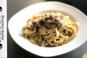 Tagliatelle with mushrooms and sausage (homemade fresh pasta)