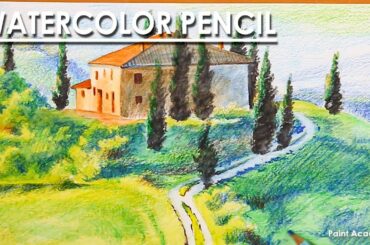 Watercolor Pencil Landscape : An Italian Tuscany Countryside Drawing