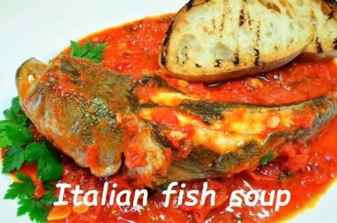 Fish recipe. Italian fish soup. Stargazer fish cooking or lucerna fish.
