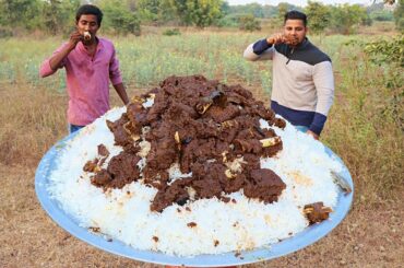 MUTTON RICE COOKING AND EATING IN THE WILD | TASTIEST GOAT MEAT RECIPE | RICE RECIPE |