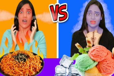 EATING ONLY HOT vs COLD FOOD ! Last To STOP Eating Wins! HOT vs COLD CHALLENGE