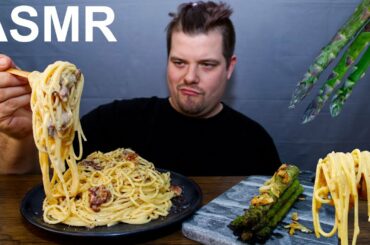 ASMR PASTA CARBONARA & GARLICKY ASPARAGUS | *EXTREME SLURPING*