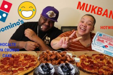 DOMINO'S PIZZA MUKBANG || HOT WINGS LAVA CRUNCH CAKE ||