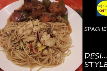 Desi Style Spaghetti-Easy Chicken Spaghetti Recipe-Quick And Easy Homemade Dinner Recipe