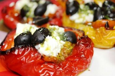 Roasted Peppers With Anchovies, Tomatoes and basil sauce. Best of Italian cuisine.