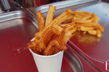 Fresh Churros Getting Made   Cooking Crispy Spanish Churros   LIVE Street Food   Waffle Style Sticks