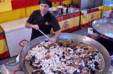 Spain Street Food  Huge Paella Valenciana