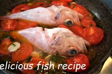 Rose fish recipe. How to cook Rosefish in crazy water - acqua pazza Italian food.