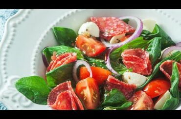 Keto Italian Spinach Salad with Pepperoni