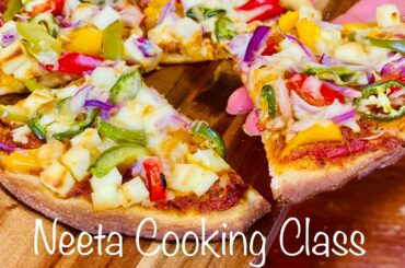 Thin Crust Peppy Paneer Pizza | No Yeast Homemade Authentic Italian Pizza #NeetaCookingClass