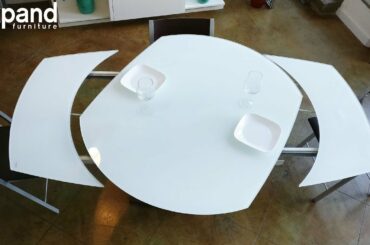Baobab round white glass extendable kitchen table on wood base