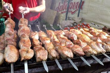 Huge Grilled Meat Festival. Burgers, Skewers, Kebab and more. Russian Street Food