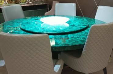 Elegant Peacock Stone Dining Table and Chairs Deluxe Malachite Dinner Table Jade Furniture in China