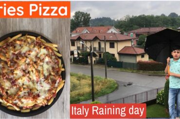 Walk Raining Day In Italy || Eating Fries Pizza in Raining Day || Italy weather
