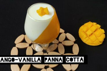 Mango-vanilla panna cotta/ summer pudding recipe/ Italian dessert/ without fresh cream