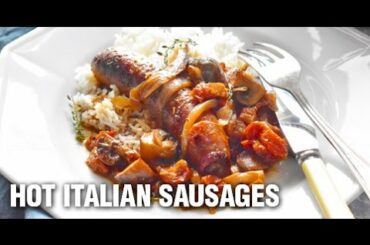 Hot Italian Sausages with Caramelized Onions & Mushrooms Recipe by Swaggerty's Farm®