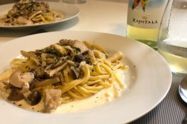 Cream sauce pasta good with white wine! 【ワインに合う】超簡単パスタ！