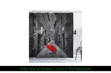 ✨ Ambesonne Black and White Shower Curtain, Red Umbrella on a Dark Narrow Street in Tuscany Italy R