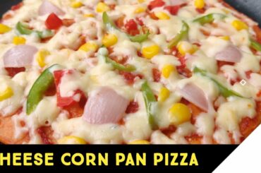 Cheese Corn Pan Pizza | Two layered cheese | No oven | No yeast | Pizza on stove top| Italian recipe