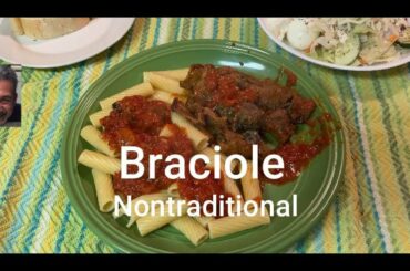 Nontraditional Braciole - stuffed Italian rolled steak - the "make do" way  while in lock down