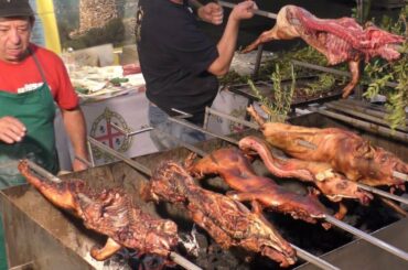 Italy Street Food. Roasted Pork, Piglets, Melted Cheese, 'Porchetta', 'Gnocco Fritto', and more