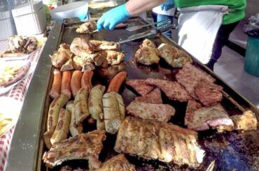 Italy Street Food. Grilled Meat, Fried Pizza, Burgers, Gnocchi with Melted Cheese and more