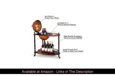 ☑️ Goplus 34" Wood Globe Wine Bar Stand 16th Century Italian Rack Bigger Shelf for More Liquor Bott