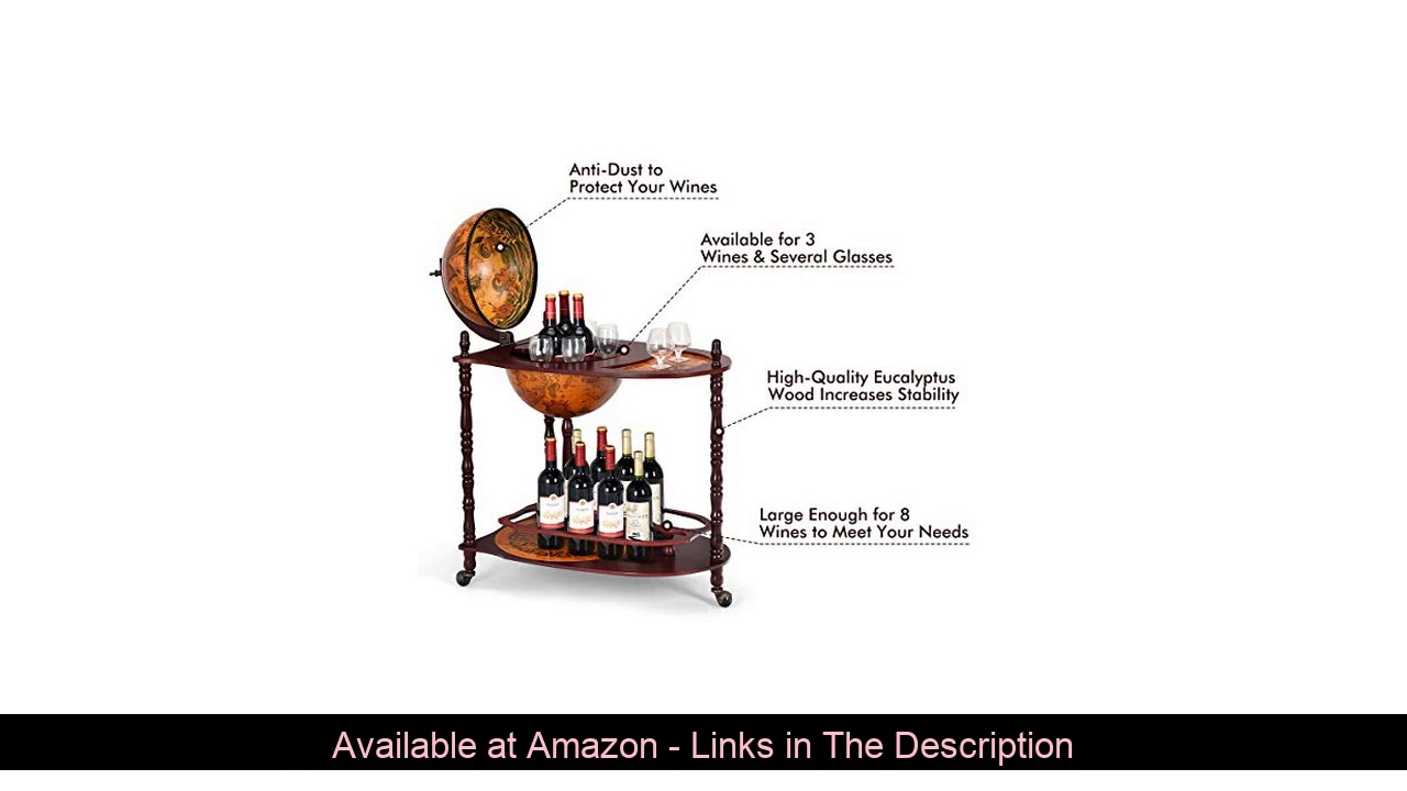 ☑️ Goplus 34" Wood Globe Wine Bar Stand 16th Century Italian Rack Bigger Shelf for More Liquor Bott ☑️ Goplus 34" Wood Globe Wine Bar Stand 16th Century Italian Rack Bigger Shelf for More Liquor Bott