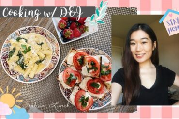 Cooking w/ D&J: Italian Lunch (Chicken Kale Rigatoni Alfredo and Tomato Basil Mozzarella Toasts)