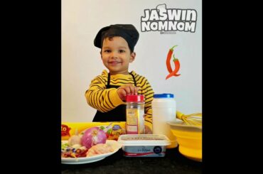 Jaswin Noms Chicken White Sause Spaghetti | Lil' Chef Jaswin tries Italian Cuisine | Jaswin Nom Nom