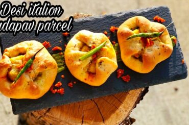 Baked Vada pav.Desi italian baked vada pav parcel in pan .देसी इटालियन वड़ा पाव पार्सल.