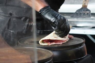 Italian Street Food - Home made fried pasta & home made piadina with prosciutto cotto ham
