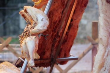 Street Food in Tuscany. Open fire in city centre