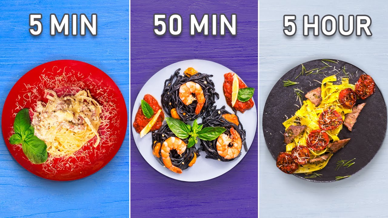 5 Min vs. 50 Min vs. 5 Hour: Pasta / 3 Levels of Pasta: Amateur to Food Scientist 5 Min vs. 50 Min vs. 5 Hour: Pasta / 3 Levels of Pasta: Amateur to Food Scientist