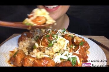 Mukbang cook and eat Italian risotto mushroom I meatballs  كرات الكفتة طبخ واكل ريزوتو ايطالي بالفطر