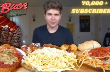 70k Italian Food Mukbang! Spaghetti, Fettuccine Alfredo, Chicken Parm, Double Fudge Chocolate Cake +