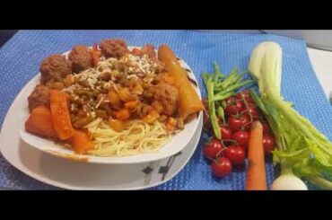 Spaghetti With Vegetables And Meatball Italian Recipe