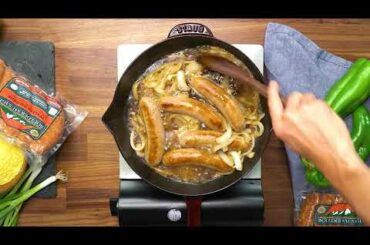 Braised Italian Sausage with Green Chili and Corn Polenta